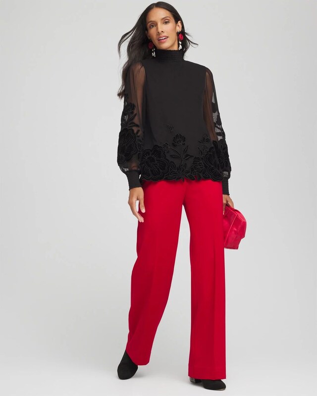 Sheer Mesh Velvet Applique Top - image 2